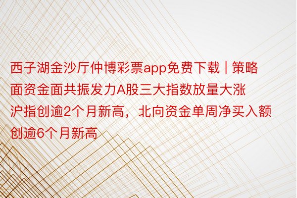 西子湖金沙厅仲博彩票app免费下载 | 策略面资金面共振发力A股三大指数放量大涨  沪指创逾2个月新高，北向资金单周净买入额创逾6个月新高